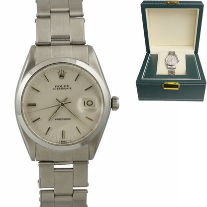 Rolex Oyster Date Precision 6694 Silver Dial Stainless Steel Smooth Bezel 34mm