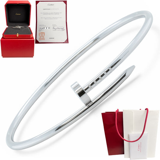 Cartier Juste un Clou 18k White Gold Small NAIL Bracelet SZ 17 BAG BOX + CERT