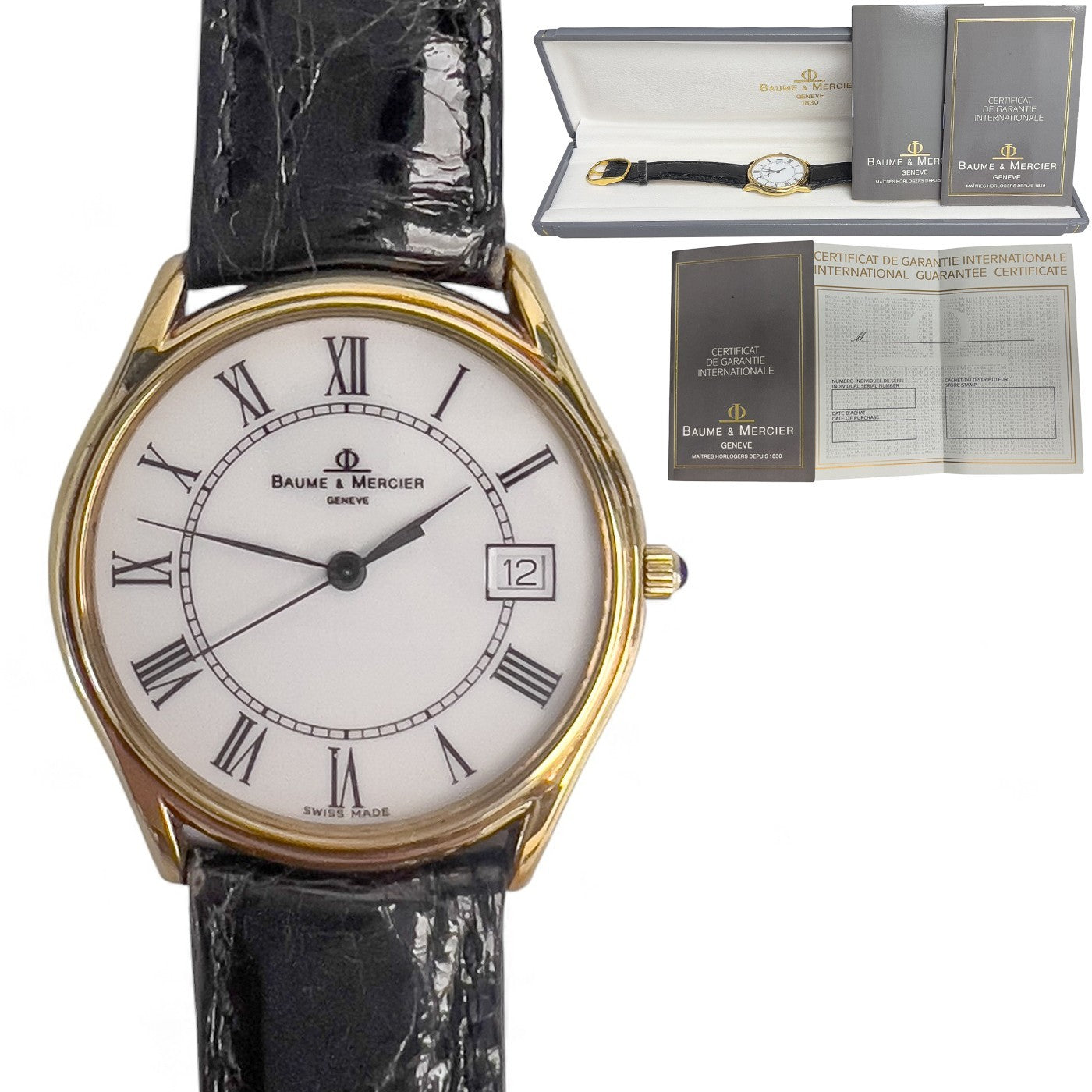 OPEN PAPERS Baume & Mercier Classima Date 95248 14k Yellow Gold White 32mm BOX