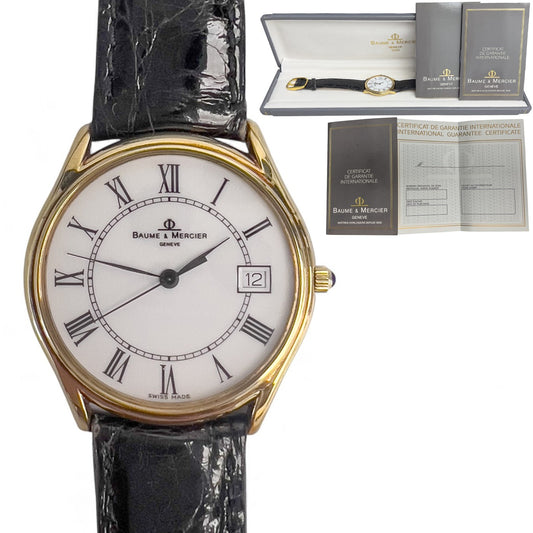 OPEN PAPERS Baume & Mercier Classima Date 95248 14k Yellow Gold White 32mm BOX