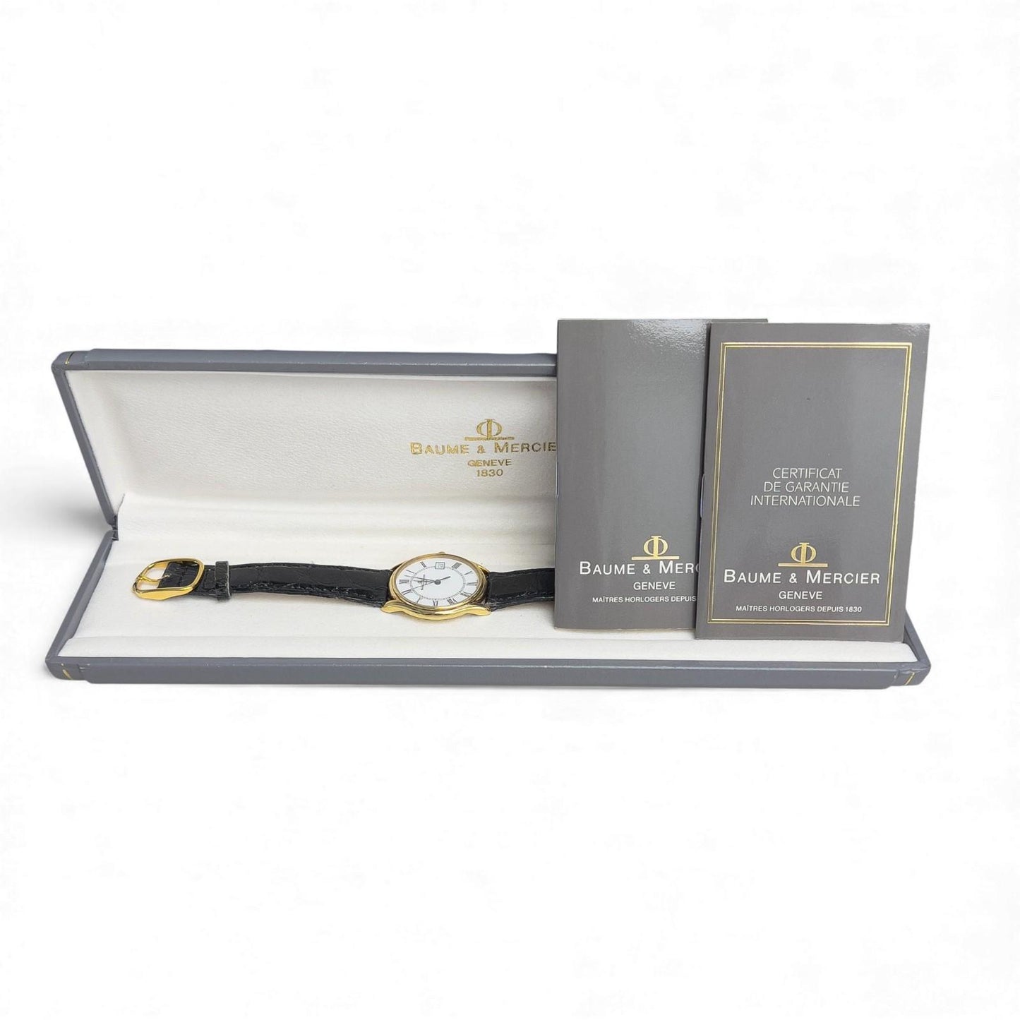 OPEN PAPERS Baume & Mercier Classima Date 95248 14k Yellow Gold White 32mm BOX