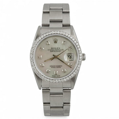 1991 Rolex Datejust 36mm MOP Diamond Dial Bezel Stainless Steel Watch 16220