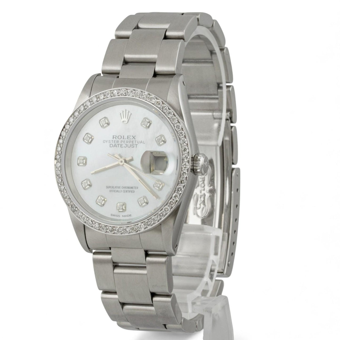 1991 Rolex Datejust 36mm MOP Diamond Dial Bezel Stainless Steel Watch 16220