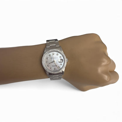 1991 Rolex Datejust 36mm MOP Diamond Dial Bezel Stainless Steel Watch 16220