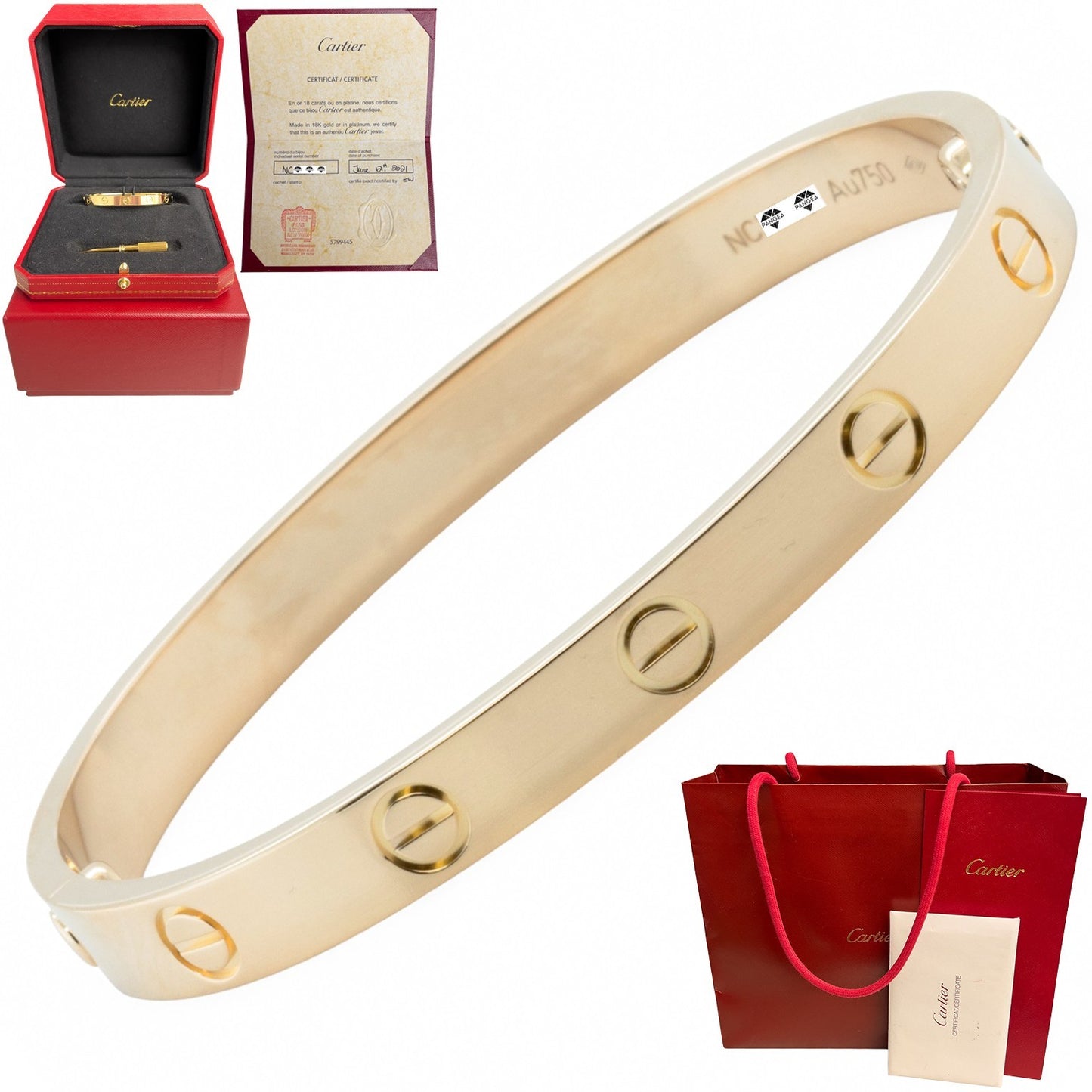 2021 Cartier Love 18k Yellow Gold Classic Bracelet Size 16 BAG BOX RCPT + CERT