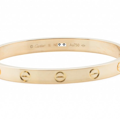 2021 Cartier Love 18k Yellow Gold Classic Bracelet Size 16 BAG BOX RCPT + CERT