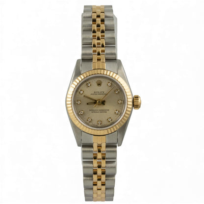 1990 Rolex DateJust 67193 26mm SILVER Diamond Steel 18k Gold Ladies JUBILEE BOX