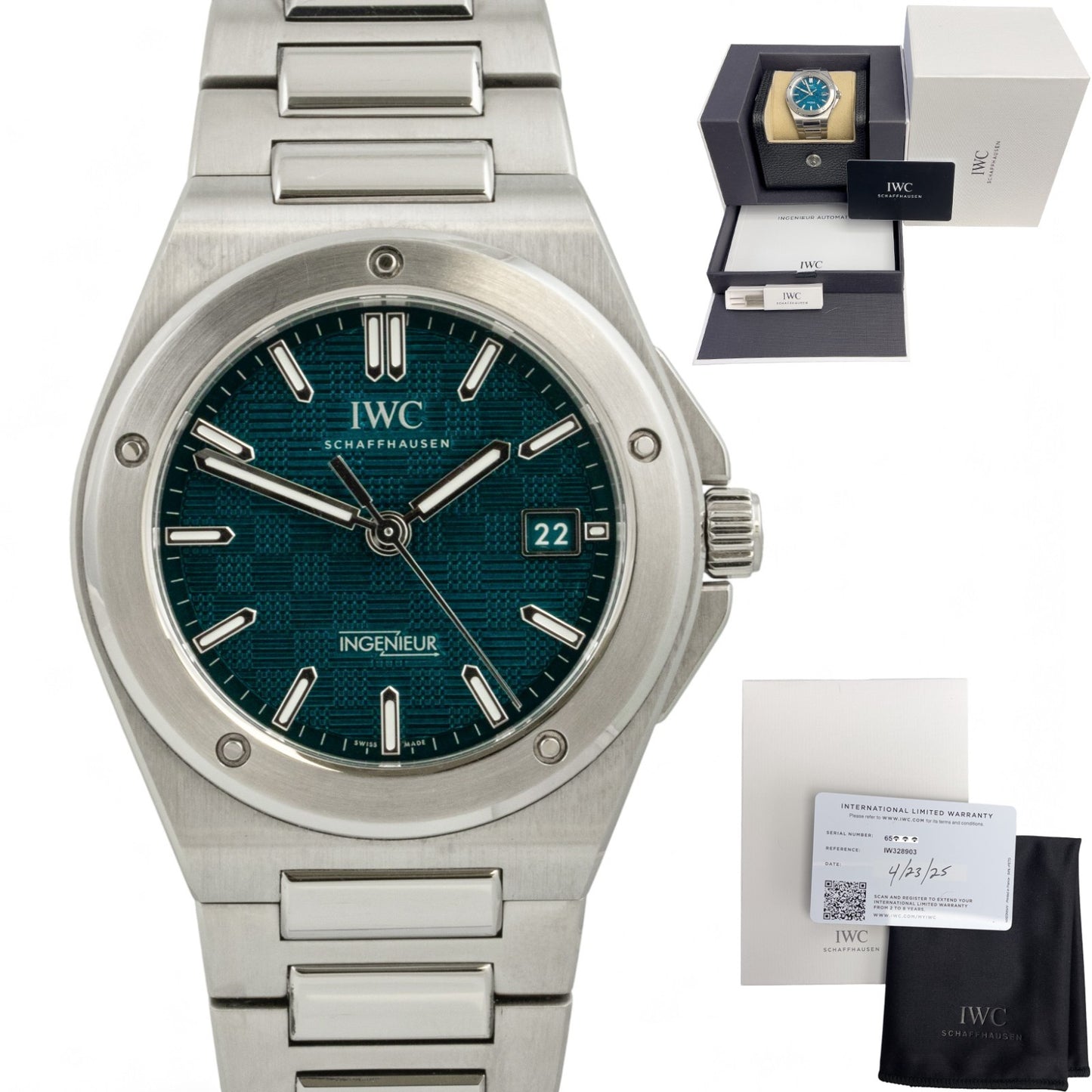 IWC Ingenieur Aqua Blue Green Dial 40mm Automatic Watch IW328903 BOX + PAPERS
