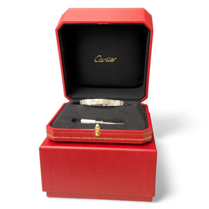 Cartier LOVE 18k White Gold 4 Diamond Classic Bracelet SZ 20 BAG BOX POUCH RCPT