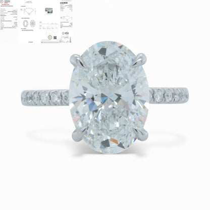 IGI 14k White Gold Lab Grown 5.03ct D VVS2 Oval Diamond Engagement Ring Size 7