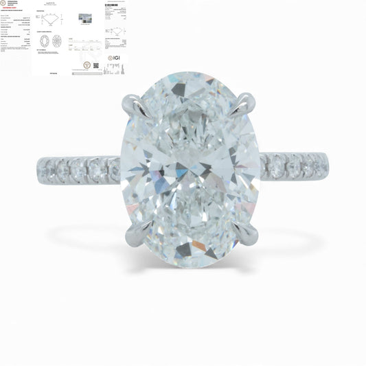 IGI 14k White Gold Lab Grown 5.03ct D VVS2 Oval Diamond Engagement Ring Size 7