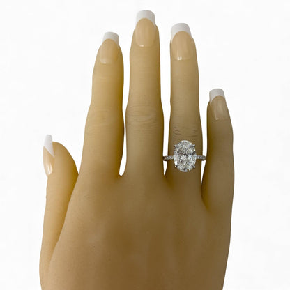 IGI 14k White Gold Lab Grown 5.03ct D VVS2 Oval Diamond Engagement Ring Size 7