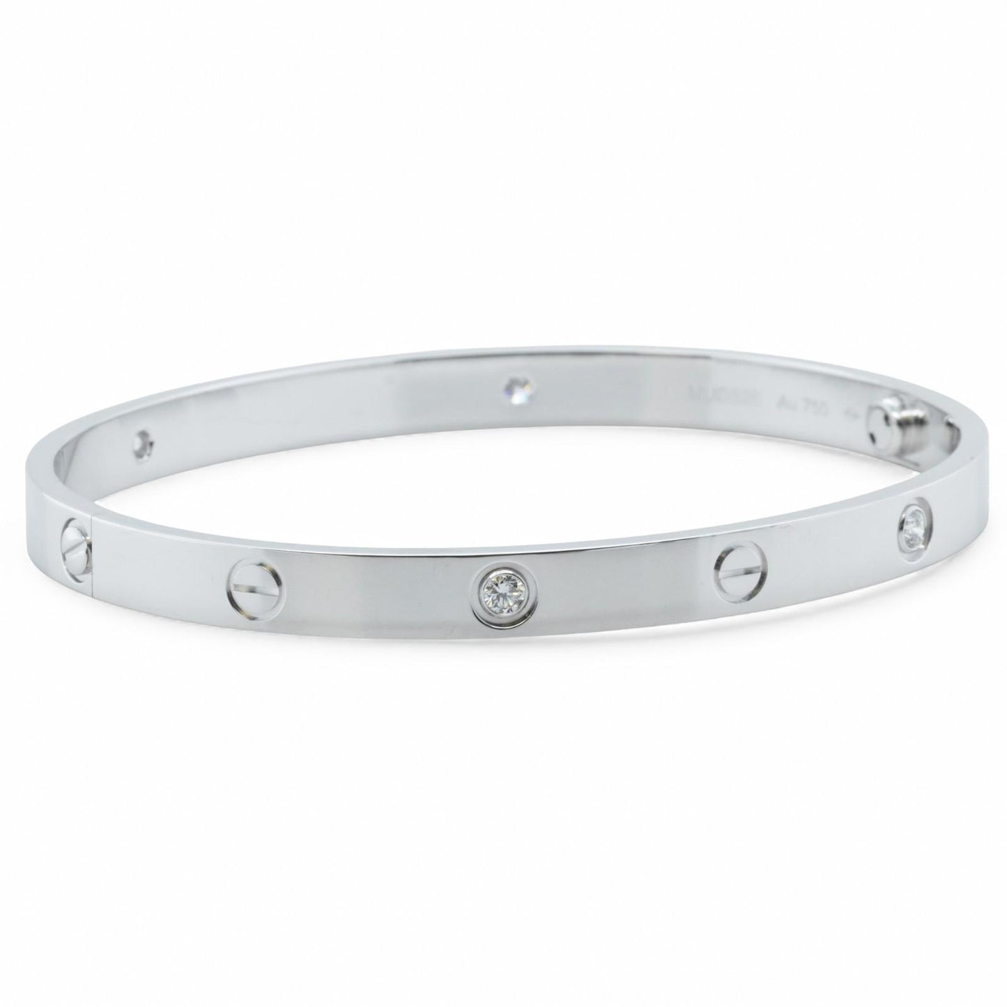 Cartier LOVE 18k White Gold 4 Diamond Classic Bracelet SZ 20 BAG BOX POUCH RCPT