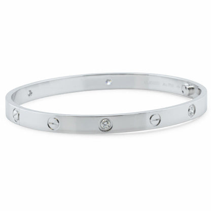 Cartier LOVE 18k White Gold 4 Diamond Classic Bracelet SZ 20 BAG BOX POUCH RCPT