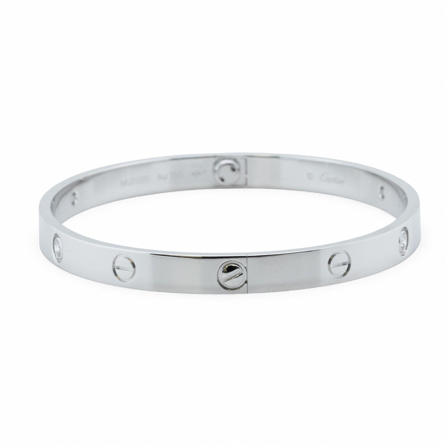 Cartier LOVE 18k White Gold 4 Diamond Classic Bracelet SZ 20 BAG BOX POUCH RCPT