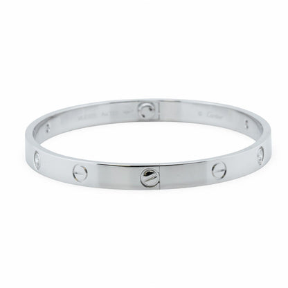 Cartier LOVE 18k White Gold 4 Diamond Classic Bracelet SZ 20 BAG BOX POUCH RCPT