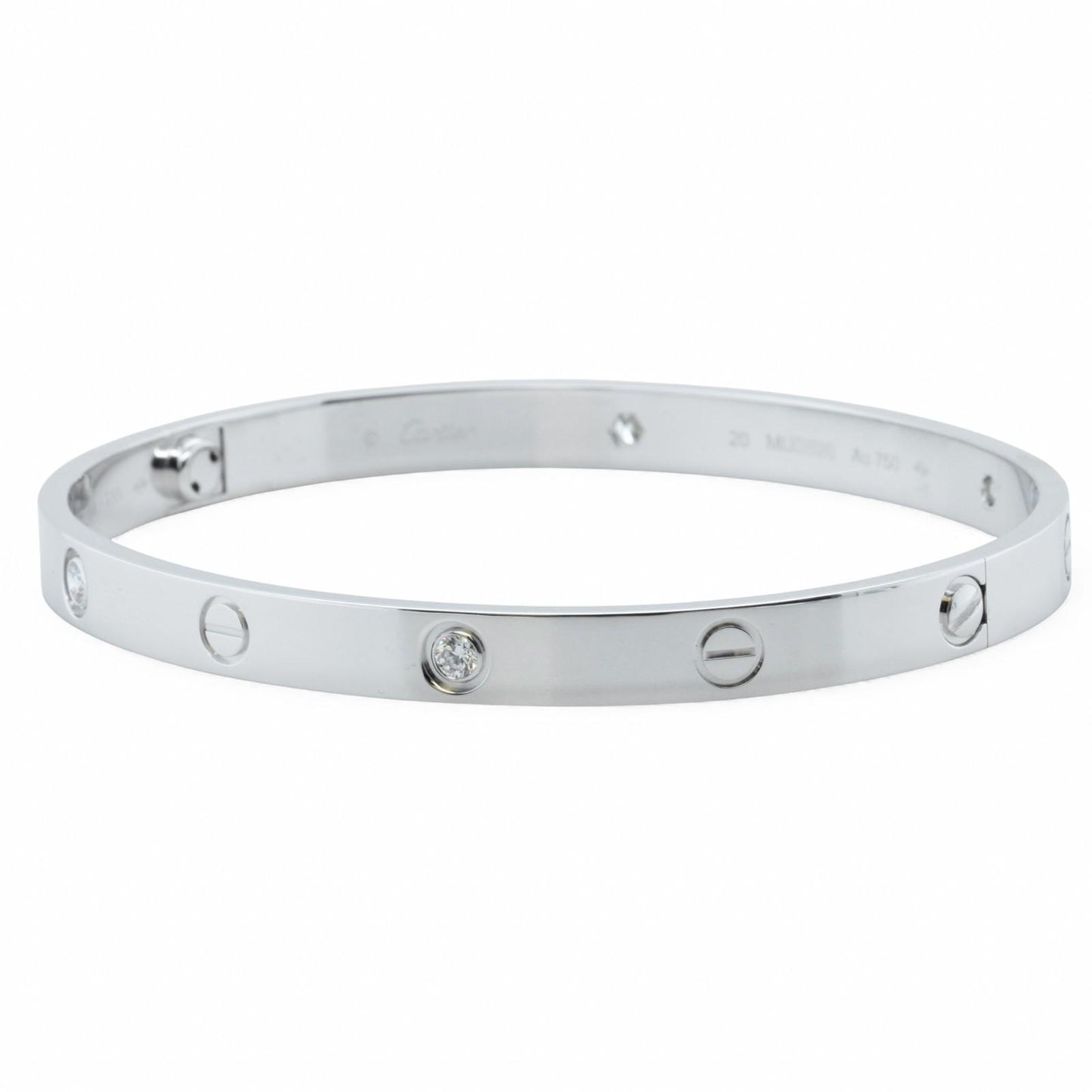 Cartier LOVE 18k White Gold 4 Diamond Classic Bracelet SZ 20 BAG BOX POUCH RCPT