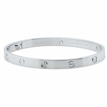 Cartier LOVE 18k White Gold 4 Diamond Classic Bracelet SZ 20 BAG BOX POUCH RCPT