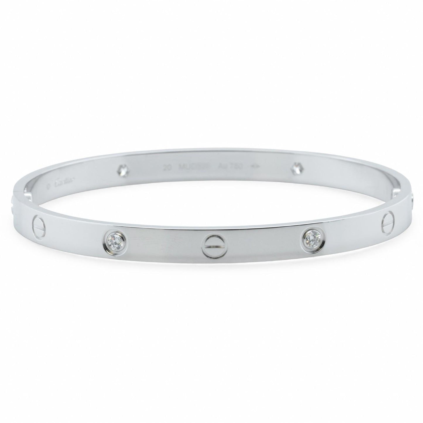 Cartier LOVE 18k White Gold 4 Diamond Classic Bracelet SZ 20 BAG BOX POUCH RCPT