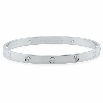 Cartier LOVE 18k White Gold 4 Diamond Classic Bracelet SZ 20 BAG BOX POUCH RCPT