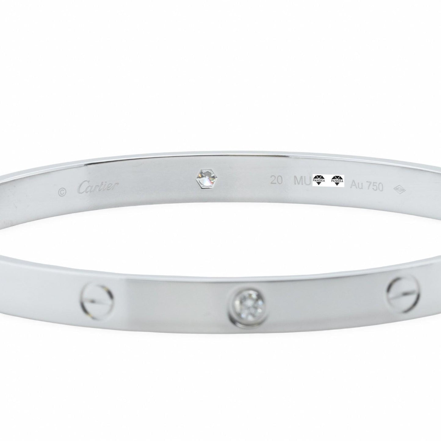 Cartier LOVE 18k White Gold 4 Diamond Classic Bracelet SZ 20 BAG BOX POUCH RCPT