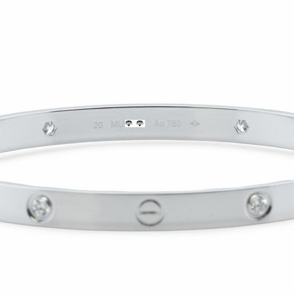 Cartier LOVE 18k White Gold 4 Diamond Classic Bracelet SZ 20 BAG BOX POUCH RCPT