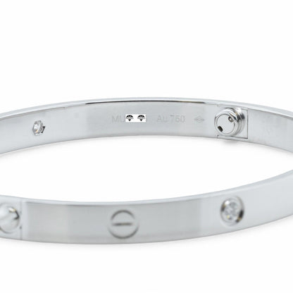 Cartier LOVE 18k White Gold 4 Diamond Classic Bracelet SZ 20 BAG BOX POUCH RCPT
