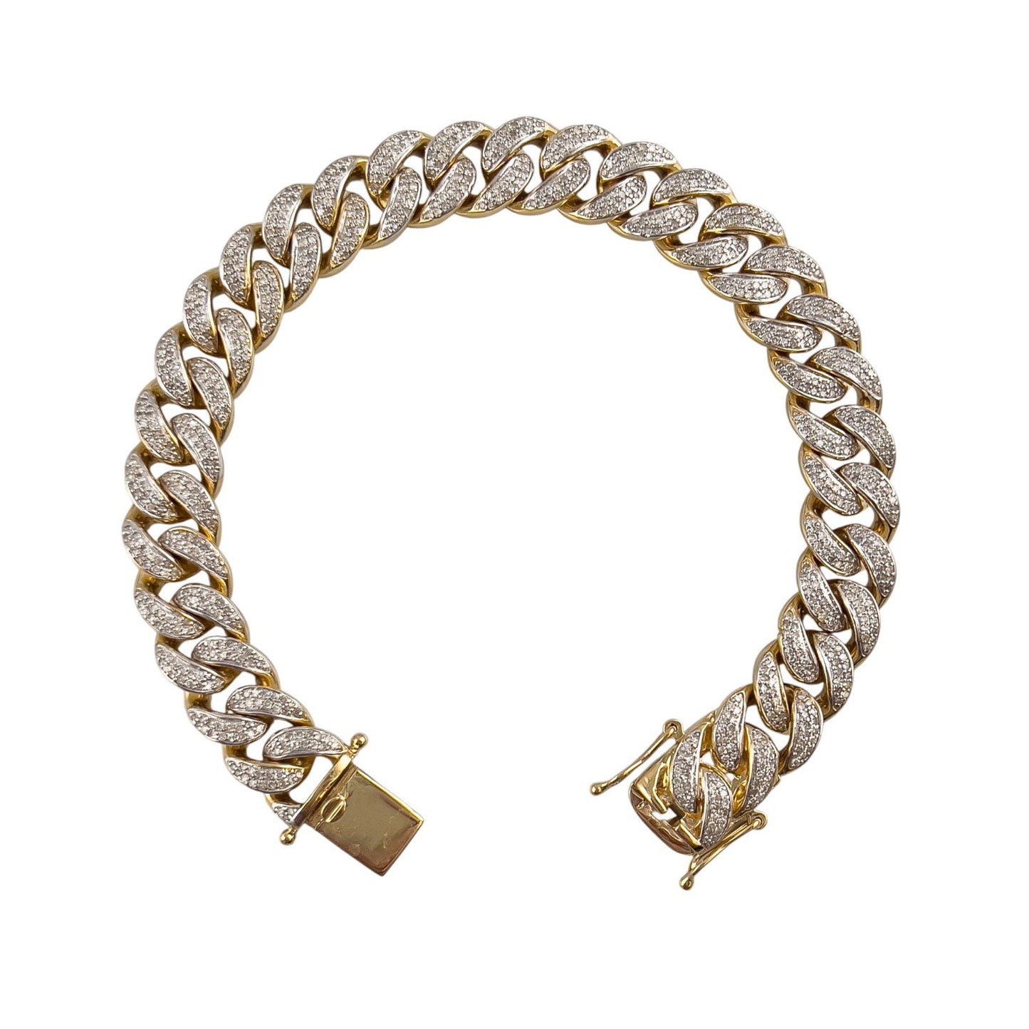 14k White & Yellow Gold Cuban 11mm Link Diamond Bracelet 3.80ctw 66.3g 8.00"