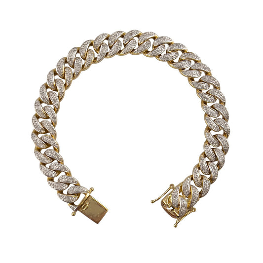 14k White & Yellow Gold Cuban 11mm Link Diamond Bracelet 3.80ctw 66.3g 8.00"