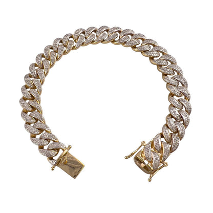 14k White & Yellow Gold Cuban 11mm Link Diamond Bracelet 3.80ctw 66.3g 8.00"