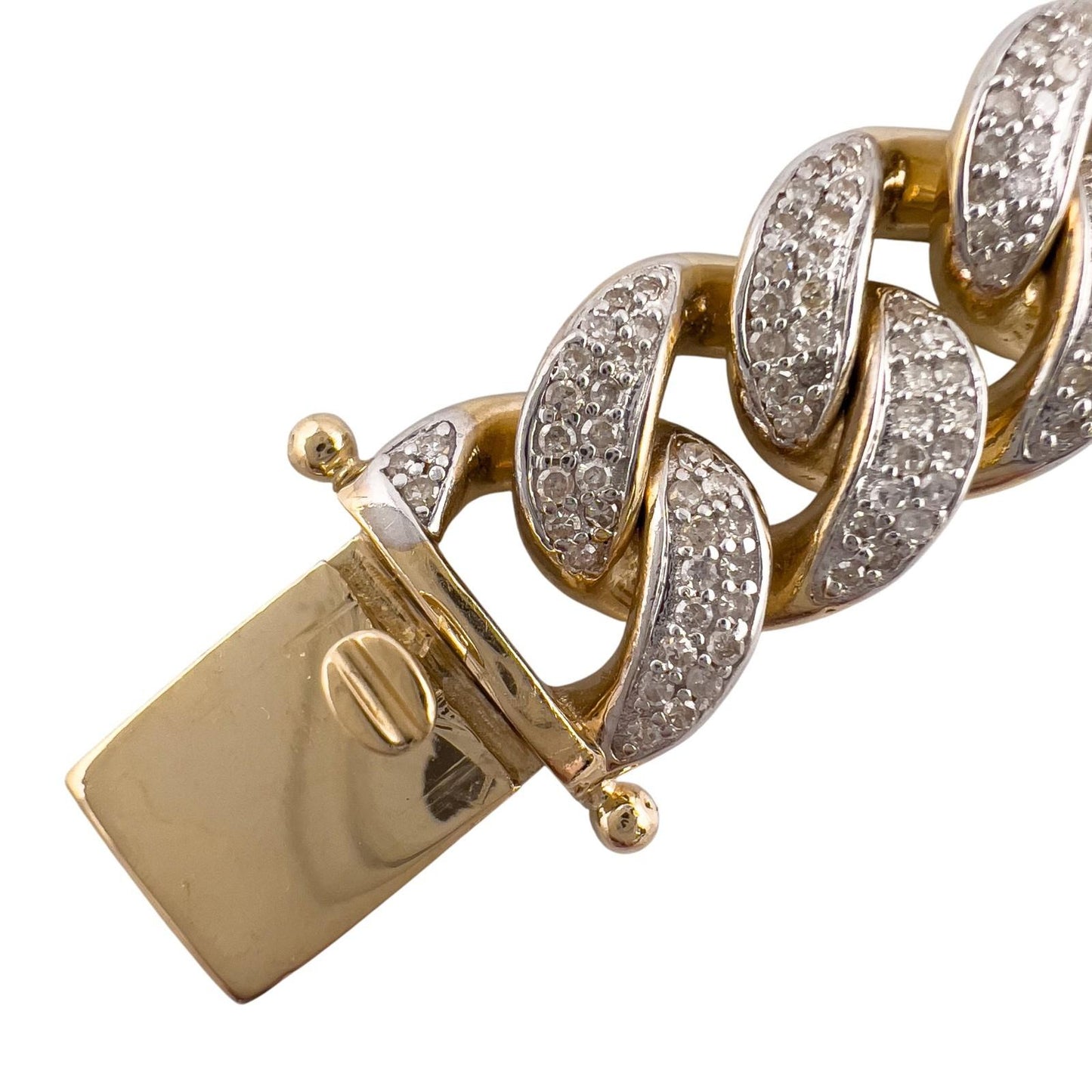 14k White & Yellow Gold Cuban 11mm Link Diamond Bracelet 3.80ctw 66.3g 8.00"