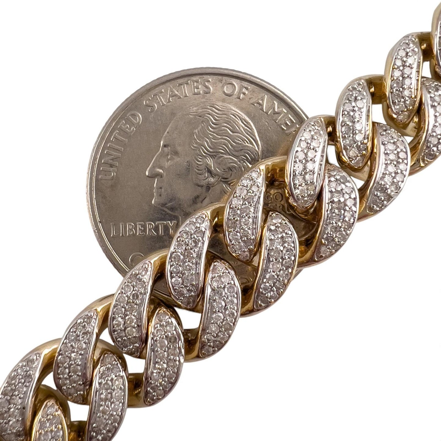 14k White & Yellow Gold Cuban 11mm Link Diamond Bracelet 3.80ctw 66.3g 8.00"