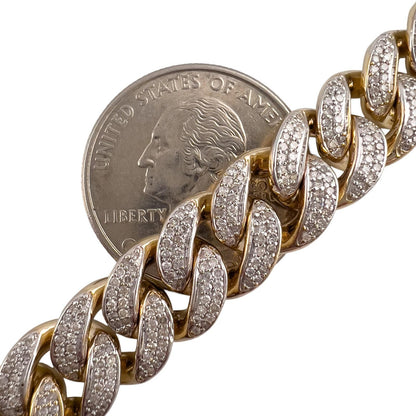 14k White & Yellow Gold Cuban 11mm Link Diamond Bracelet 3.80ctw 66.3g 8.00"