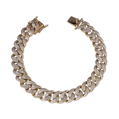 14k White & Yellow Gold Cuban 11mm Link Diamond Bracelet 3.80ctw 66.3g 8.00"
