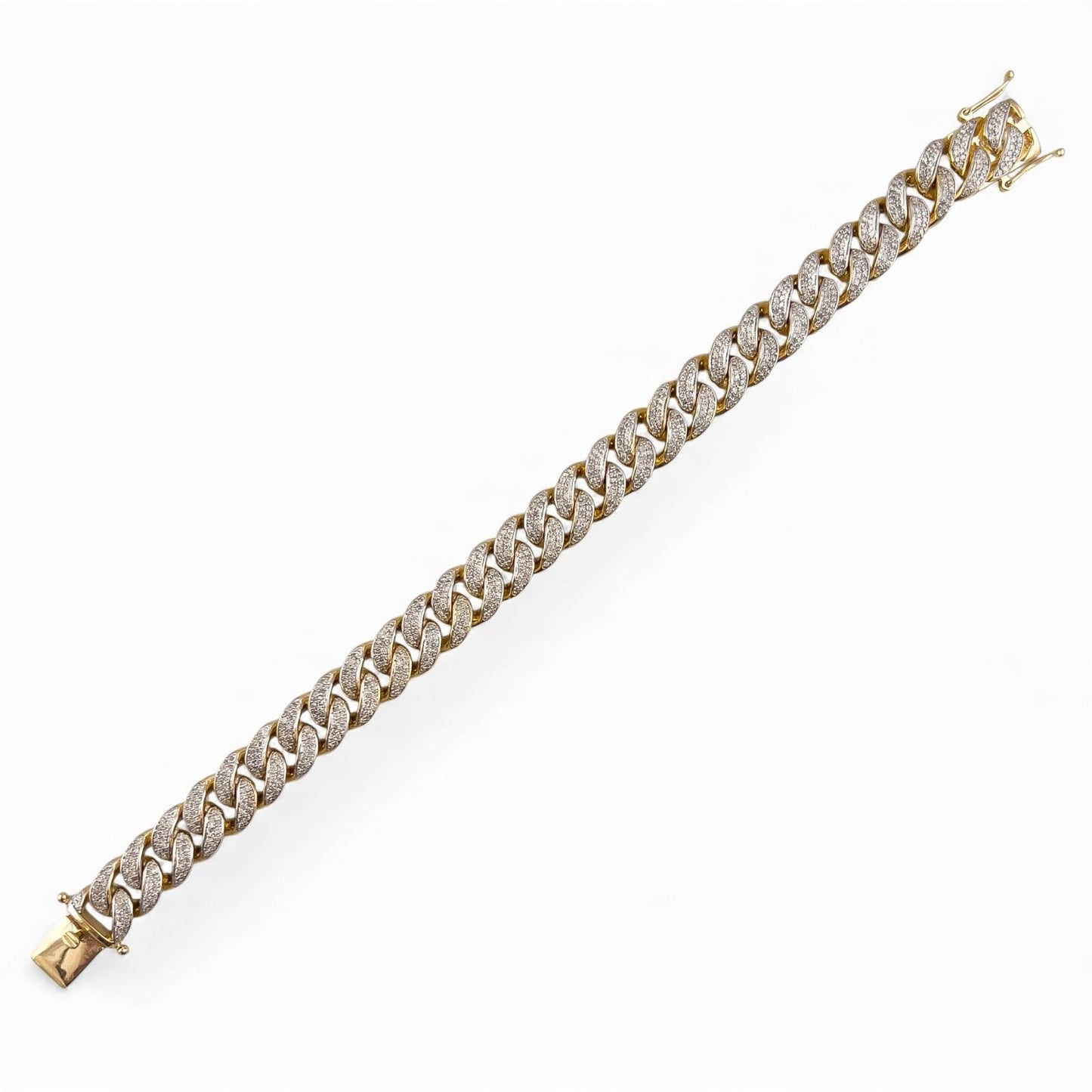 14k White & Yellow Gold Cuban 11mm Link Diamond Bracelet 3.80ctw 66.3g 8.00"