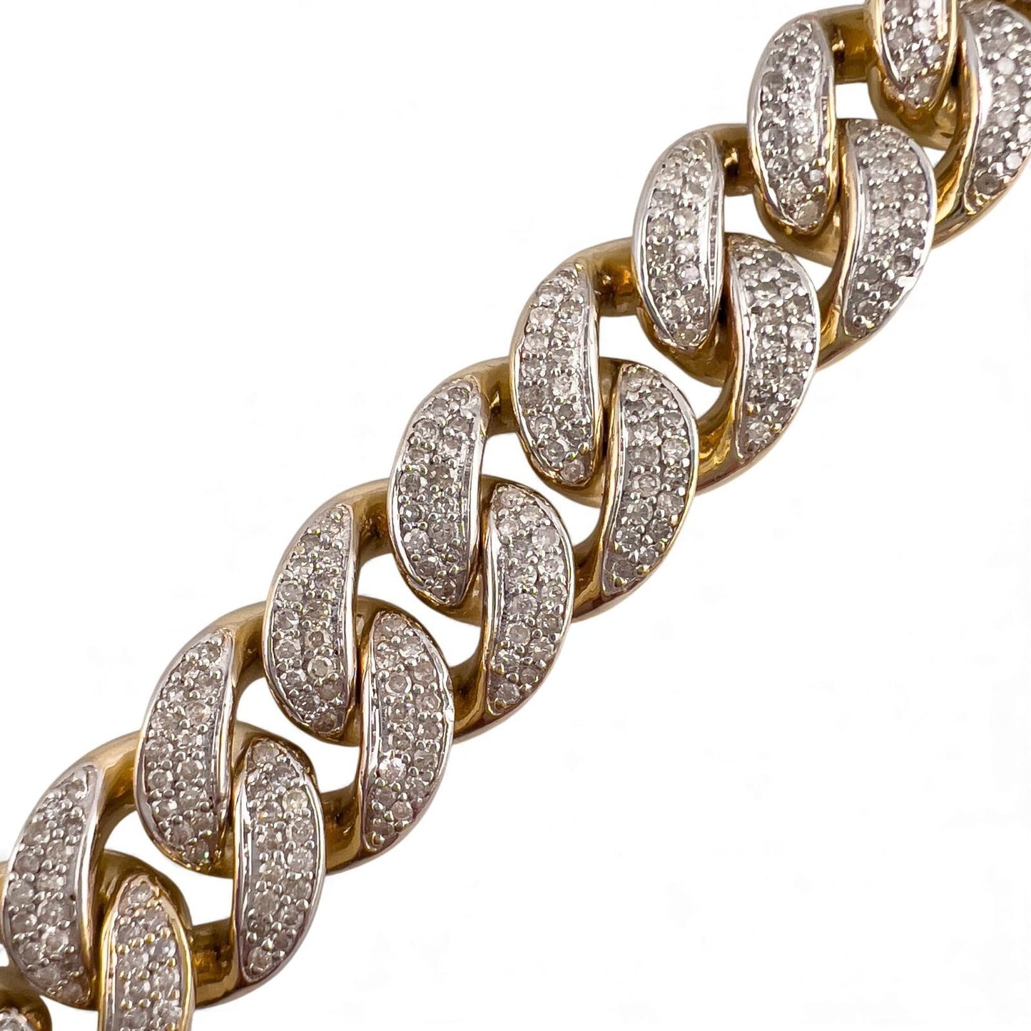 14k White & Yellow Gold Cuban 11mm Link Diamond Bracelet 3.80ctw 66.3g 8.00"