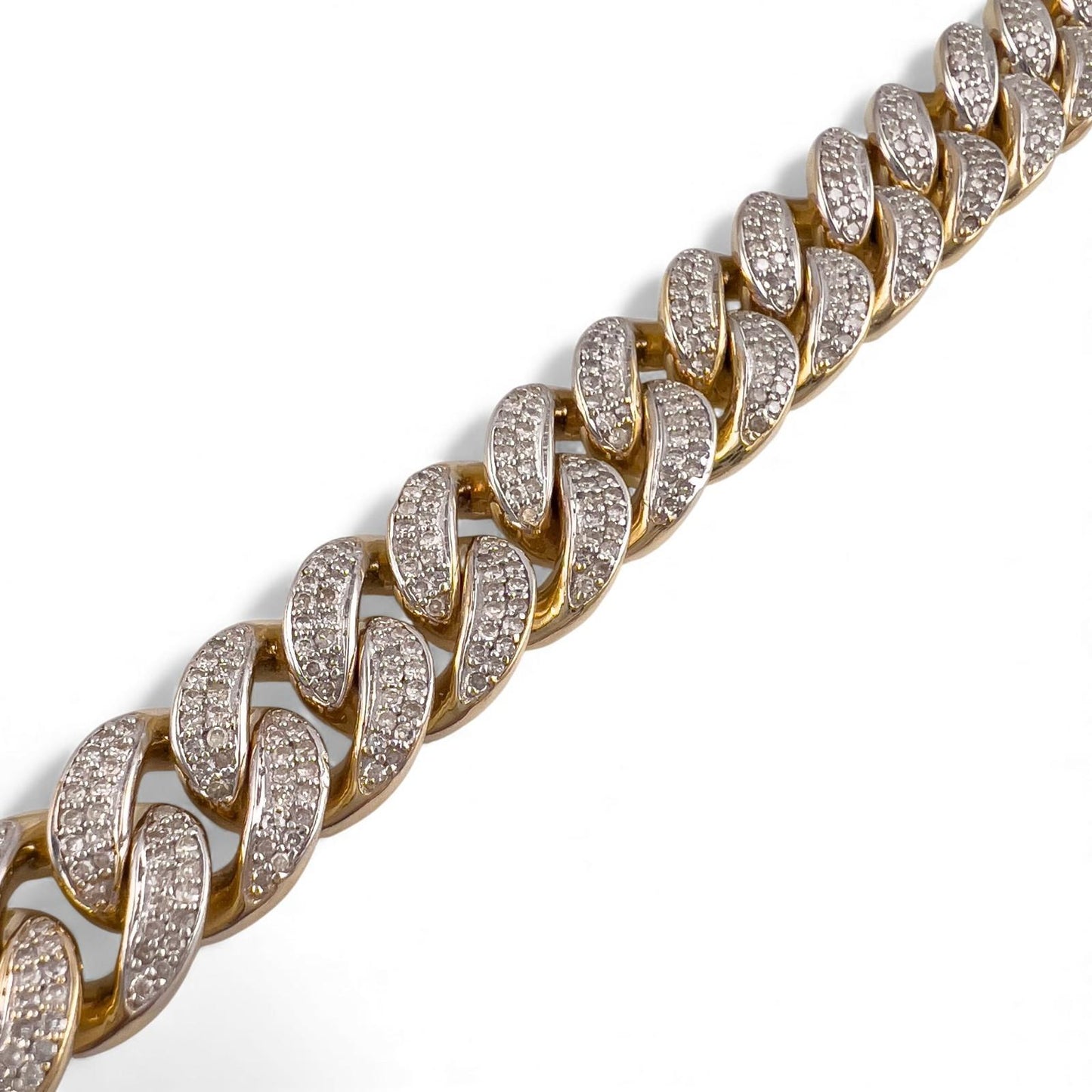 14k White & Yellow Gold Cuban 11mm Link Diamond Bracelet 3.80ctw 66.3g 8.00"