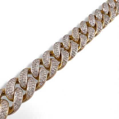 14k White & Yellow Gold Cuban 11mm Link Diamond Bracelet 3.80ctw 66.3g 8.00"