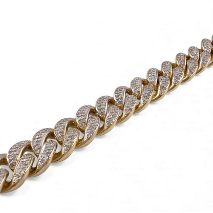 14k White & Yellow Gold Cuban 11mm Link Diamond Bracelet 3.80ctw 66.3g 8.00"