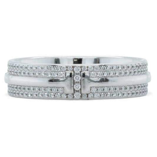Tiffany & Co. T Wide Pave Diamond 18k White Gold Band 0.57ctw Ring Size 10.5