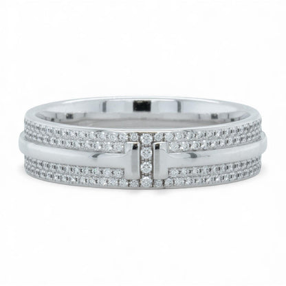 Tiffany & Co. T Wide Pave Diamond 18k White Gold Band 0.57ctw Ring Size 10.5