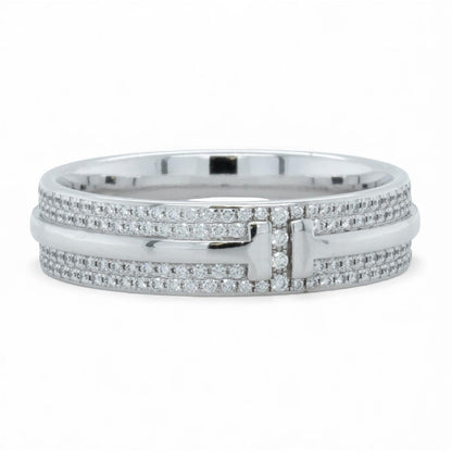 Tiffany & Co. T Wide Pave Diamond 18k White Gold Band 0.57ctw Ring Size 10.5