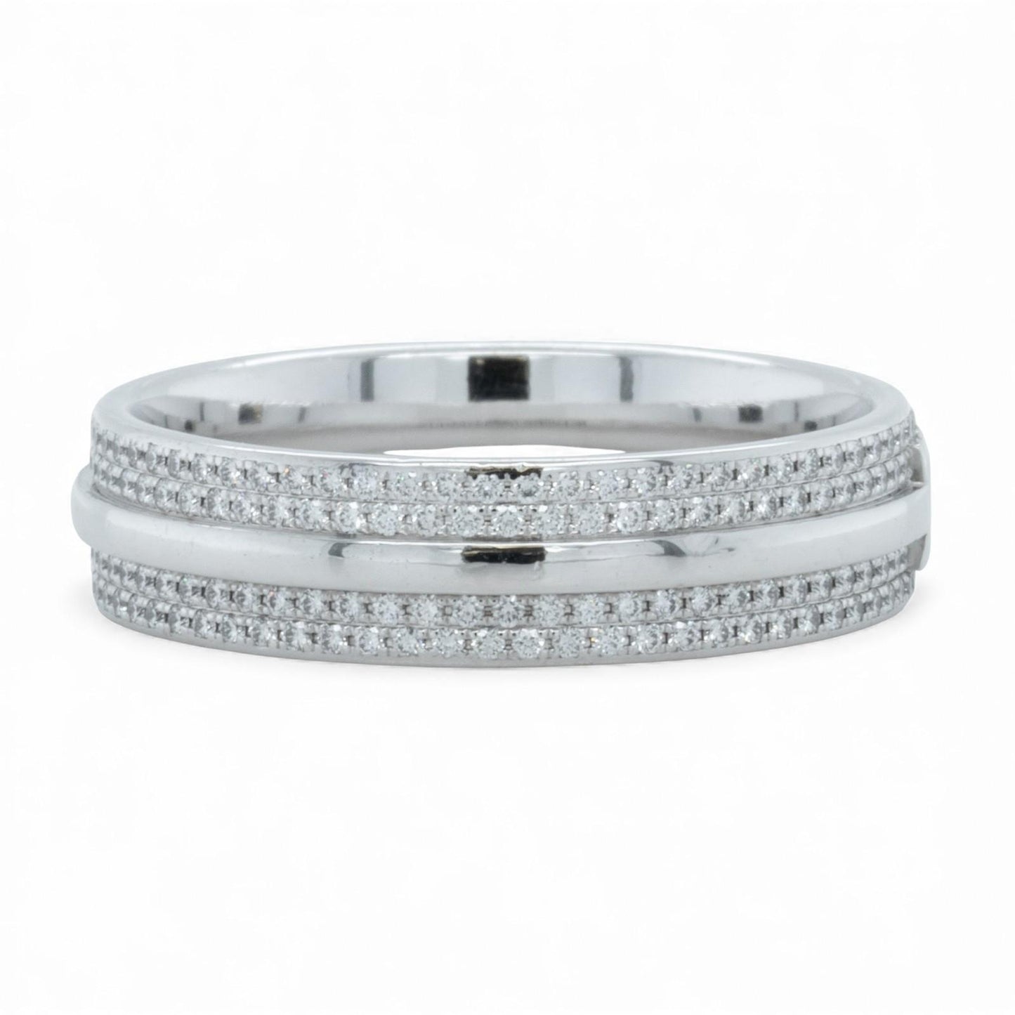 Tiffany & Co. T Wide Pave Diamond 18k White Gold Band 0.57ctw Ring Size 10.5