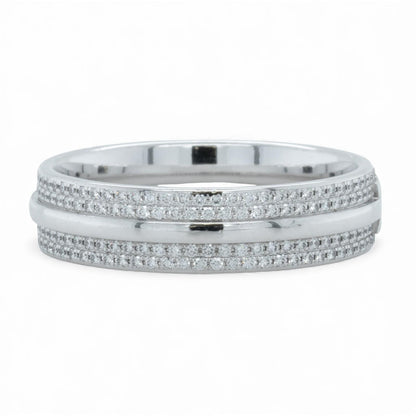 Tiffany & Co. T Wide Pave Diamond 18k White Gold Band 0.57ctw Ring Size 10.5