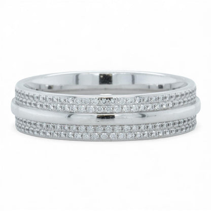 Tiffany & Co. T Wide Pave Diamond 18k White Gold Band 0.57ctw Ring Size 10.5