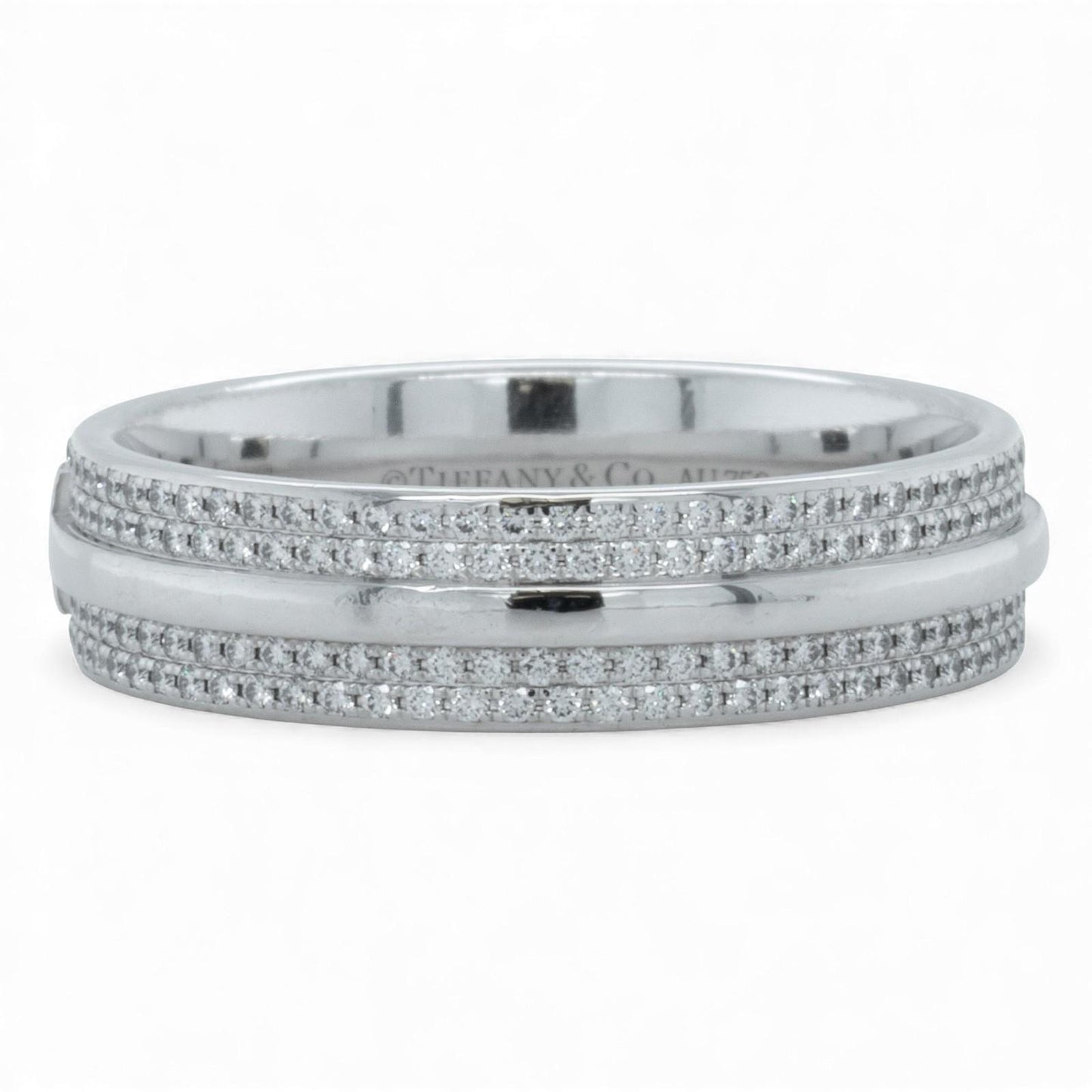 Tiffany & Co. T Wide Pave Diamond 18k White Gold Band 0.57ctw Ring Size 10.5