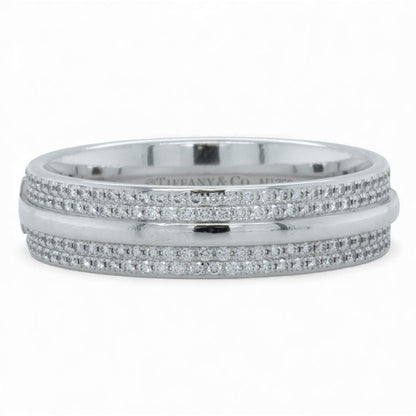 Tiffany & Co. T Wide Pave Diamond 18k White Gold Band 0.57ctw Ring Size 10.5