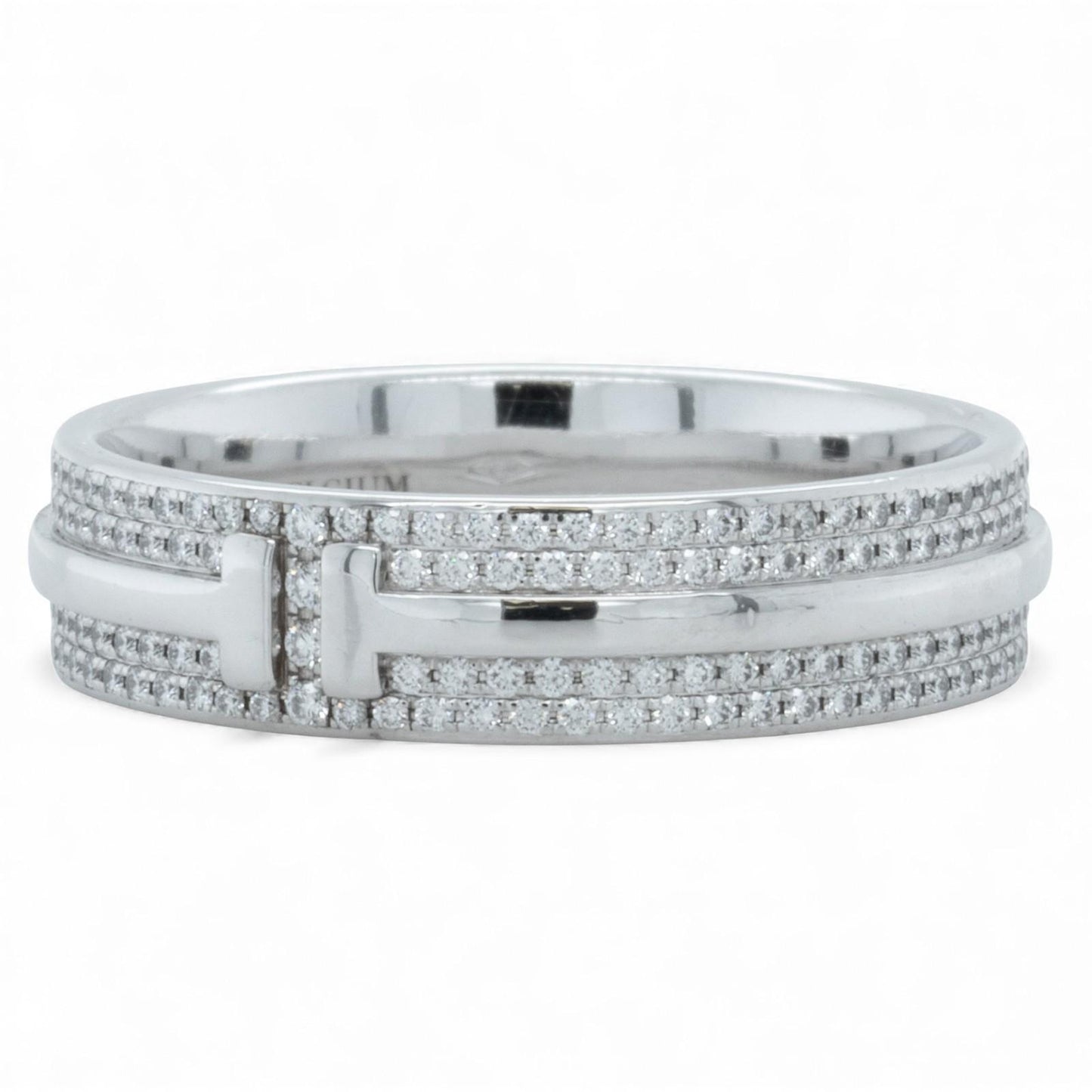 Tiffany & Co. T Wide Pave Diamond 18k White Gold Band 0.57ctw Ring Size 10.5