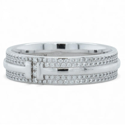 Tiffany & Co. T Wide Pave Diamond 18k White Gold Band 0.57ctw Ring Size 10.5