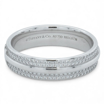 Tiffany & Co. T Wide Pave Diamond 18k White Gold Band 0.57ctw Ring Size 10.5